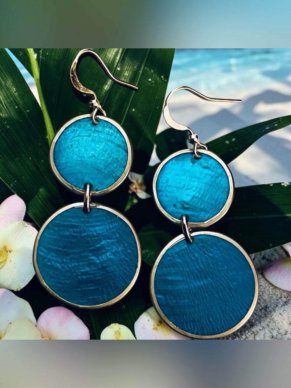 Capiz Shell Earrings by Culture Mix - Electric Blue